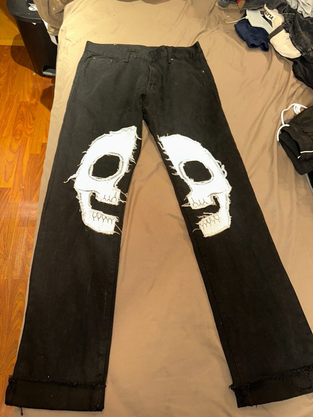 MNML Black Denim Jeans w/ Skull Knee Patches | Size 36 | Streetwear